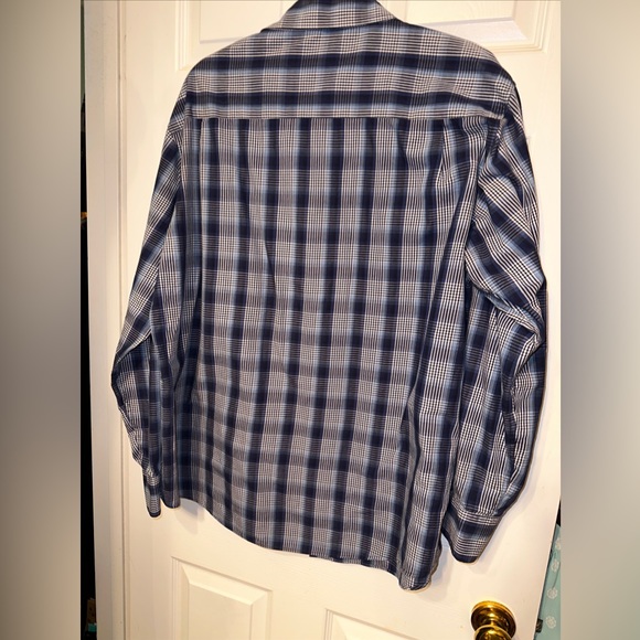 Beverly Hills Polo Club 2X Men's Shirt Button Up Long Sleeve Gray Teal Plaid - Picture 5 of 6